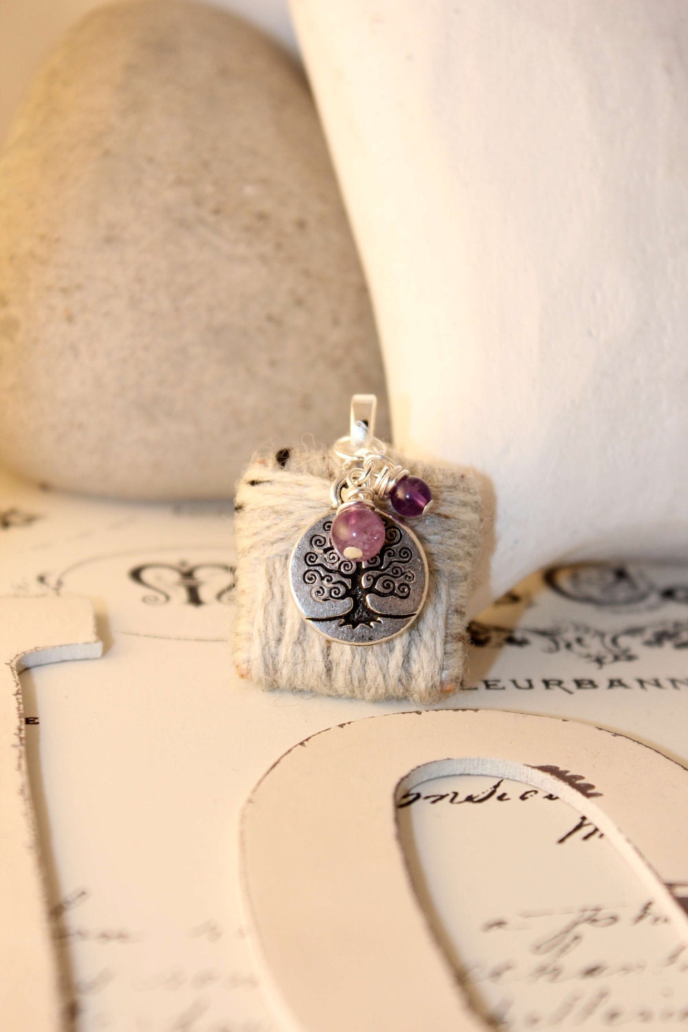 Yarn Wrap Wood Swedish Pewter Pendant OOAK