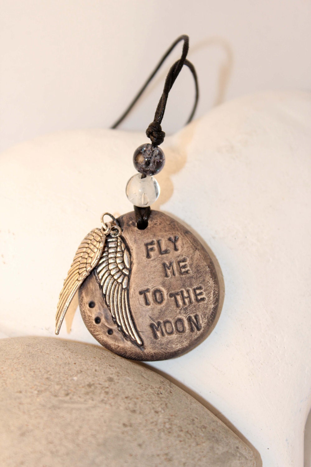 Fly Me To The Moon Pendant OOAK - Wings