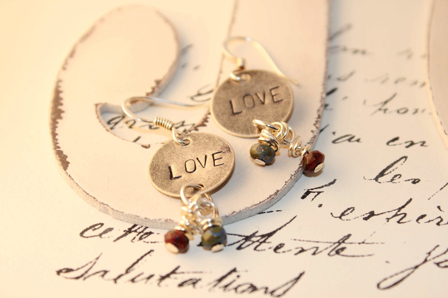 Love Hand Stamped Earrings Swedish