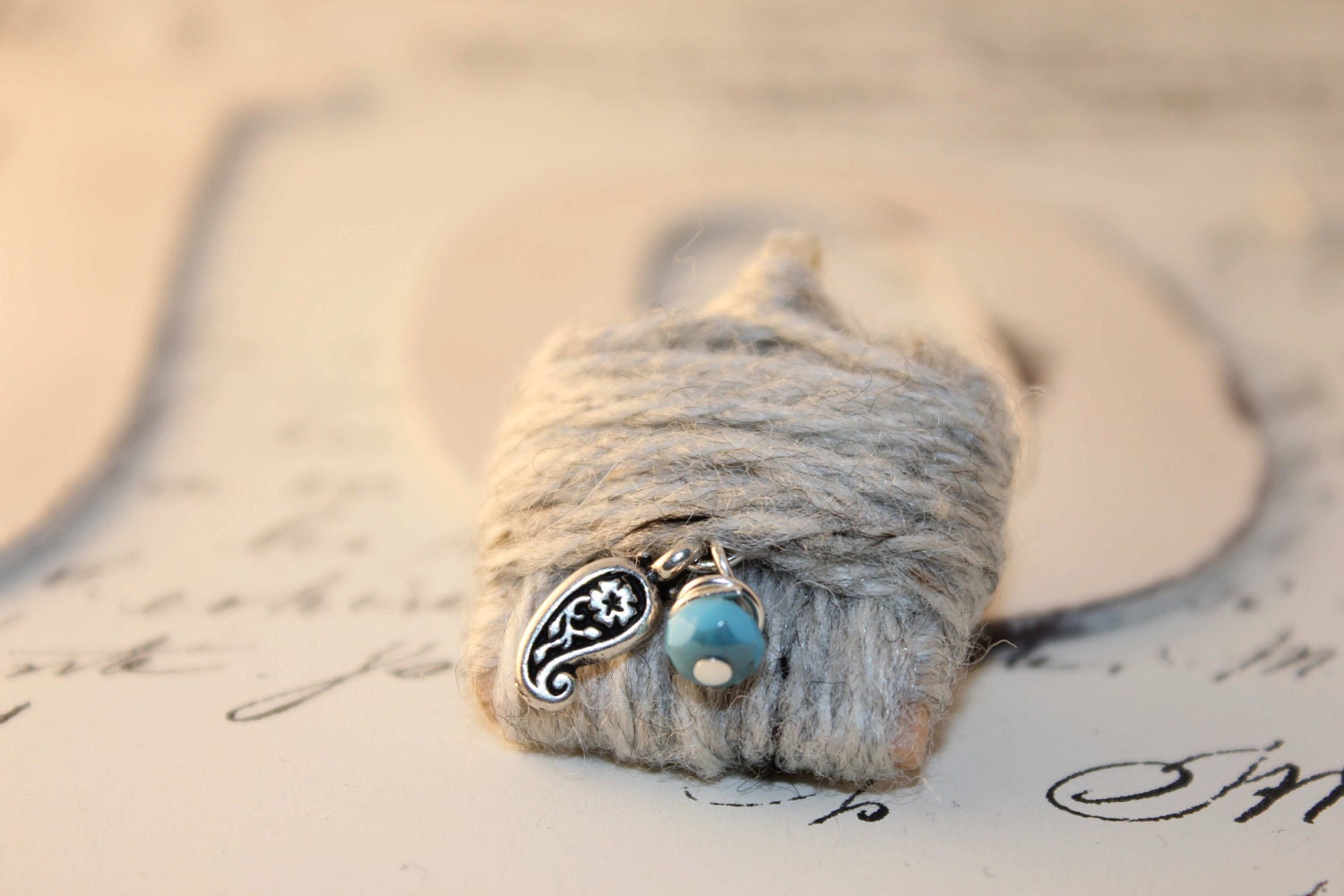 Yarn Wrap Wood Swedish Pewter Pendant OOAK