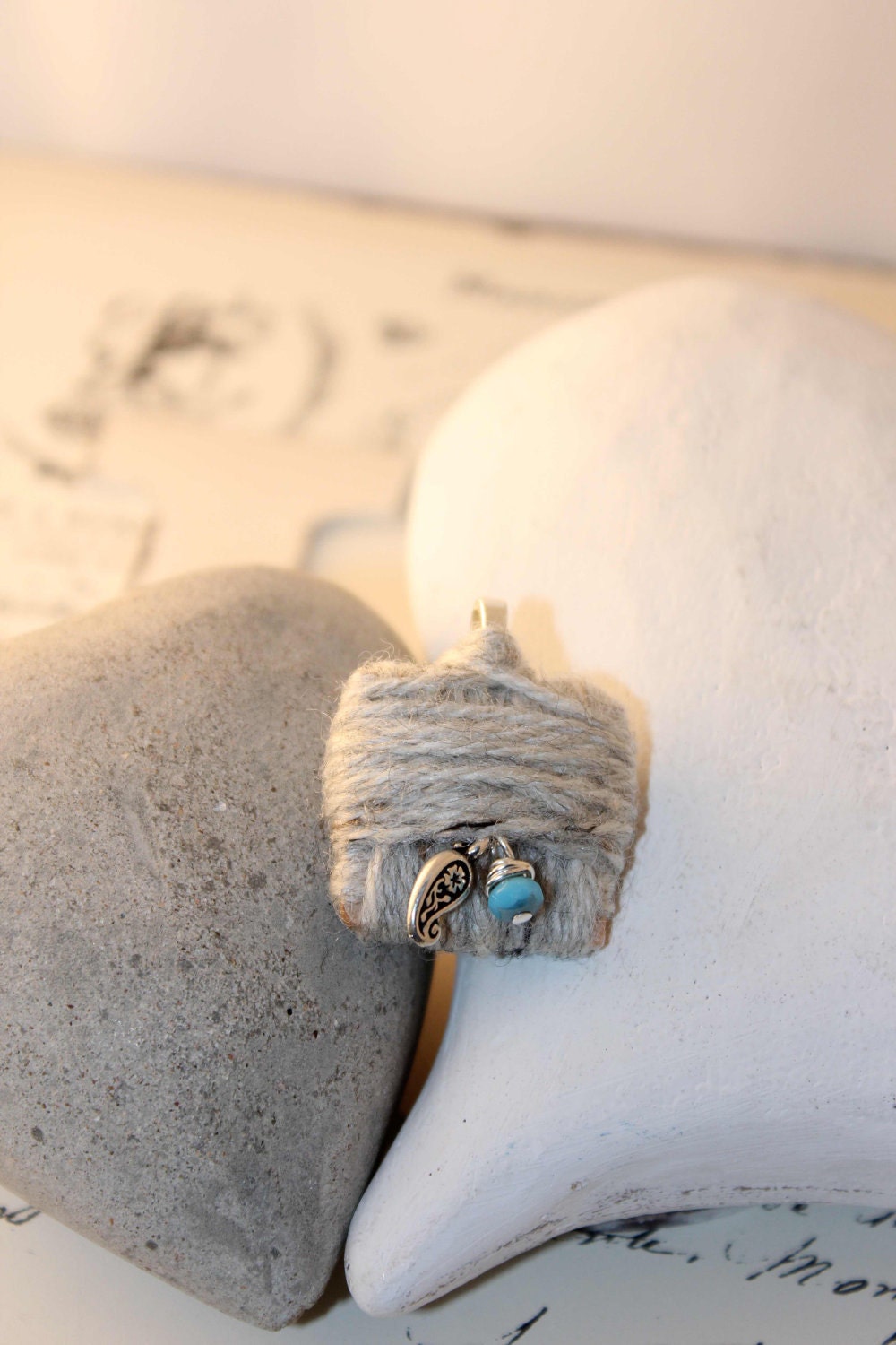 Yarn Wrap Wood Swedish Pewter Pendant OOAK