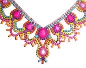 One of a Kind Pastel and Neon Handpainted Vintage Rhinestone Necklace (Example)