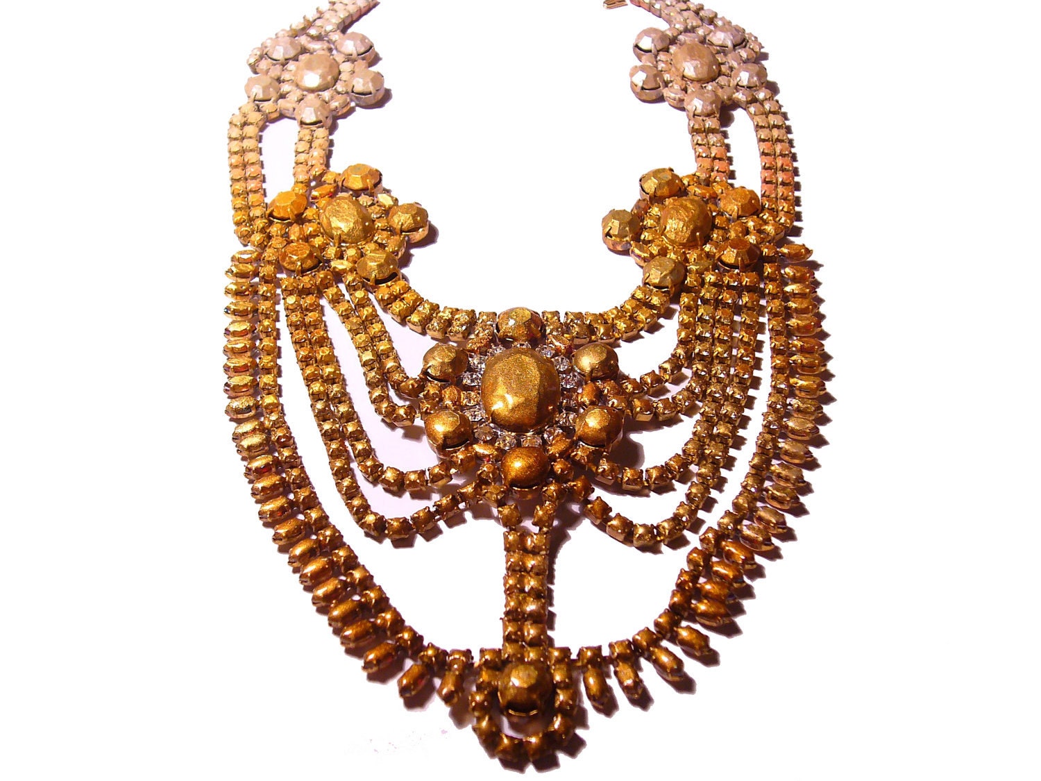 Huge One of a Kind Golden Hand painted Vintage Rhinestone Necklace - Golden Dream (Example)