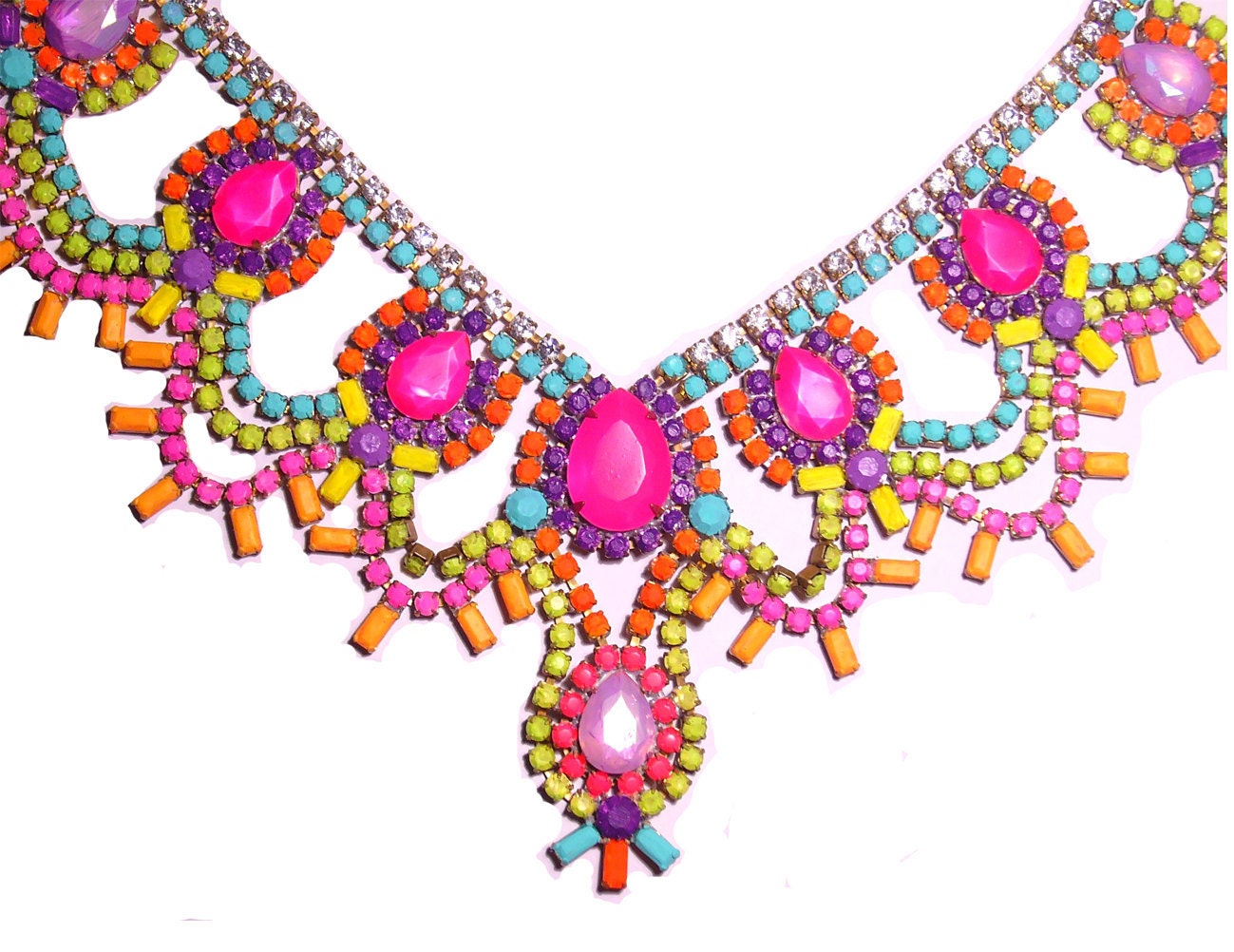 One of a Kind Pastel and Neon Handpainted Vintage Rhinestone Necklace (Example)