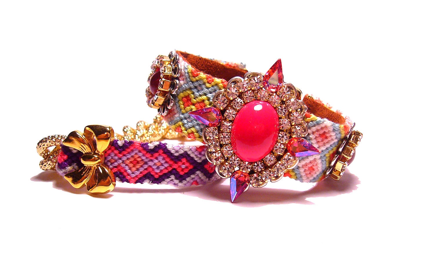 One of a Kind Neon and Pastel Rhinestone Friendship Cuff (made to order)
