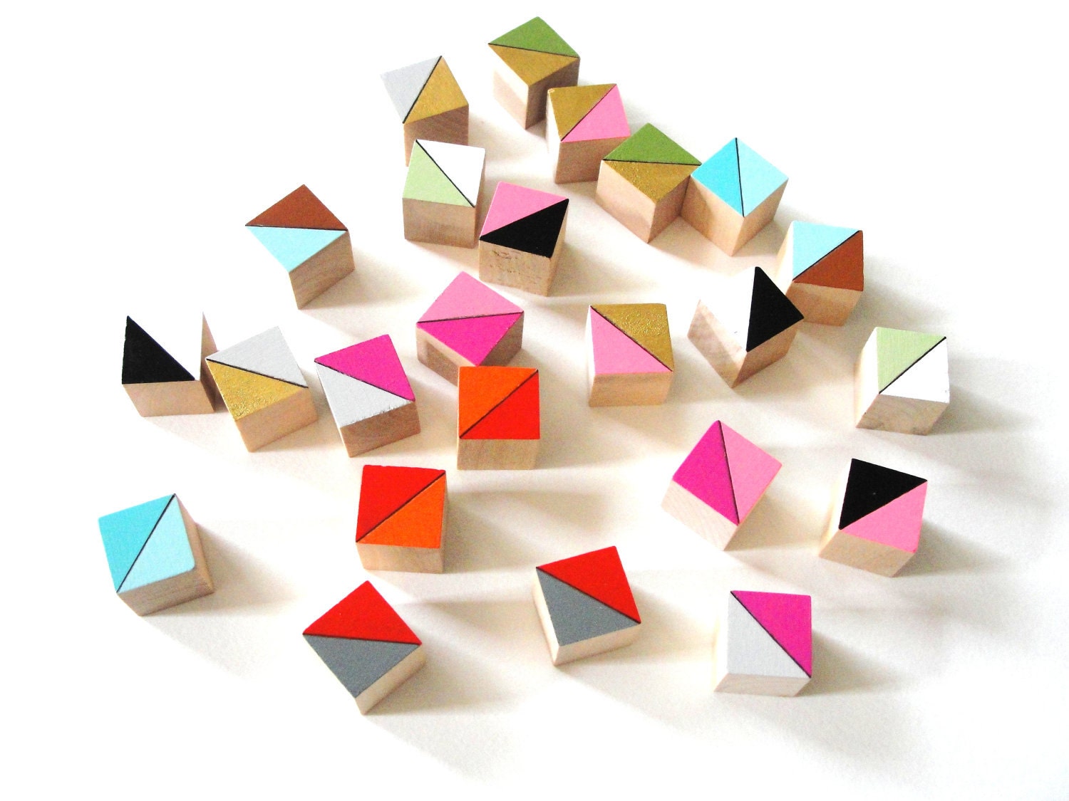 24 Mini Color Block Magnets - BESTSELLER - Hand Painted Wood Blocks in AUSTIN SET (Gold, Neon Pink, Aqua) - Geometric, Color Block