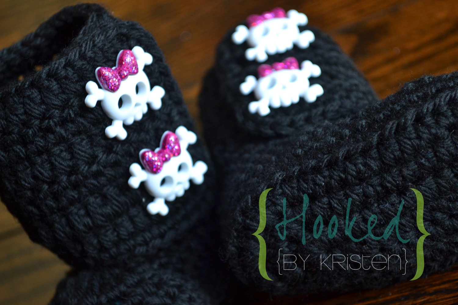 Black Skull Boots with pink sparkle bow - Ugg Style  in 100% superwash merino Wool Sizes 0-12 months