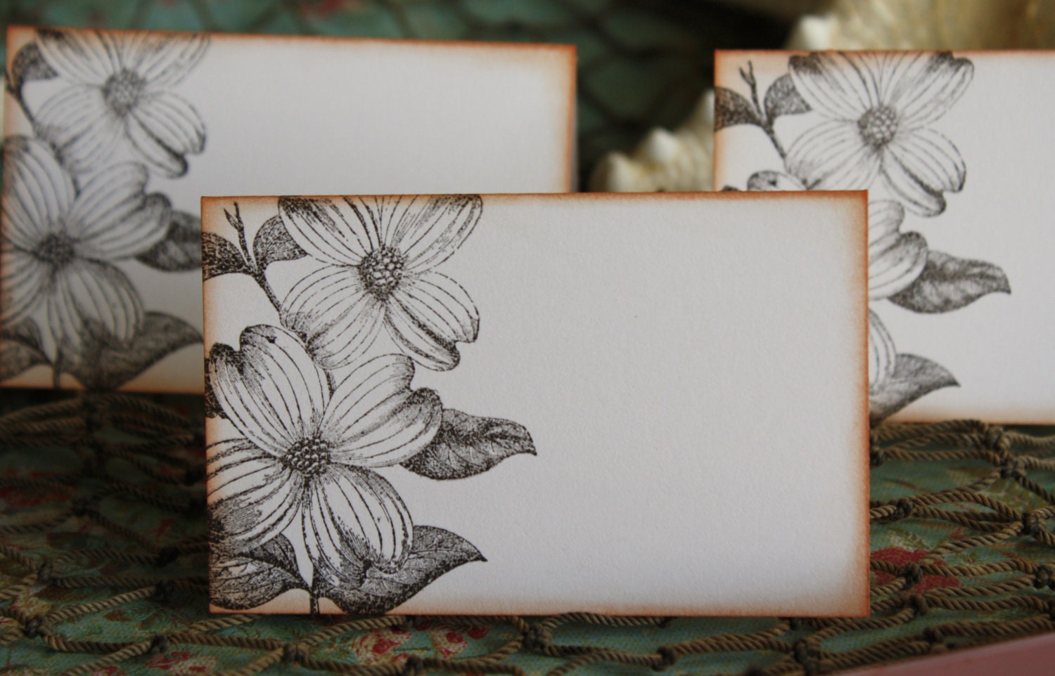 Vintage Inspired Beach Theme Place Cards- Beach Flower- Wedding Place Cards- Seating Place Cards- Any Occasion- Set of 6