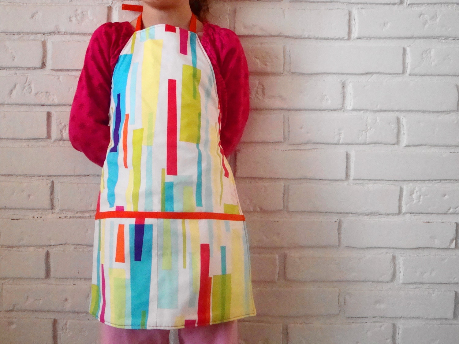 simple reversible APRON children toddler retro mod BRIGHT pop color GIFT cooking baking art fun vintage inspired by little ticket