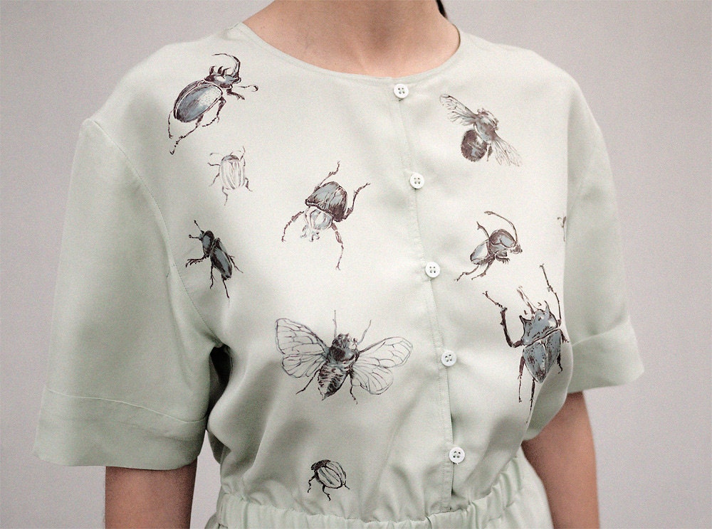 BUG ME. Conimatta Finds. Handpainted silk dress. Ready to ship.