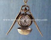 Harry potter Enchanted Golden Snitch ball locket ball necklace, locket ball pocket WATCH necklace with Double Sided brass Wings