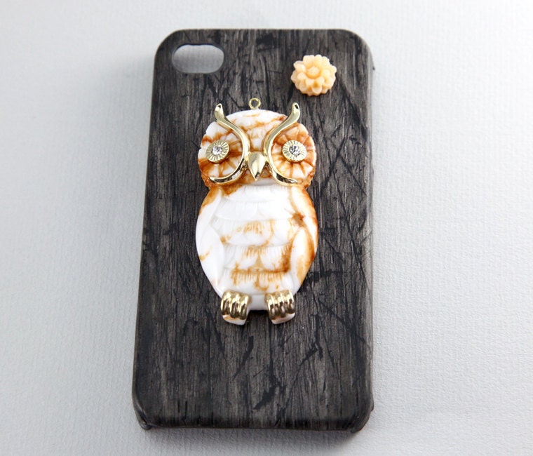 vintage style super cute white owl charm black iPhone 4/4S case, Apple iPhone 4 Case, iPhone 4s Case, iPhone 4 Hard Case --- SALE