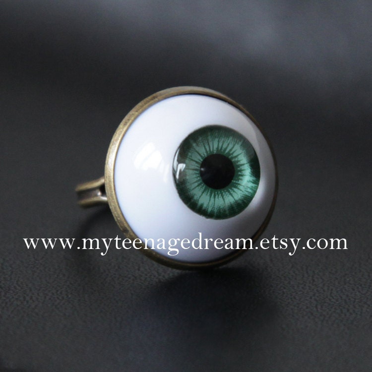 Evil Eye Adjustable Ring, green eye