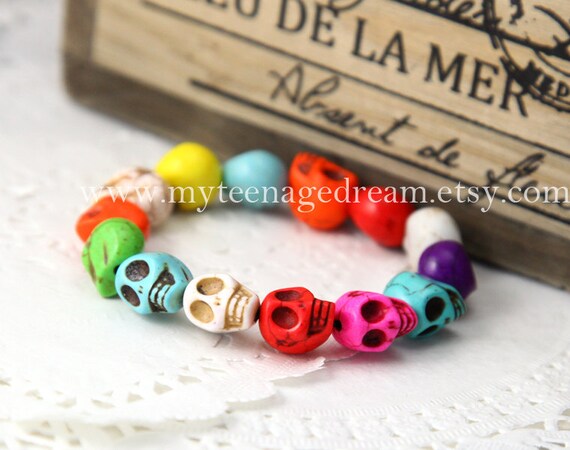 Day of the death Colorful Turquoise skull bracelet