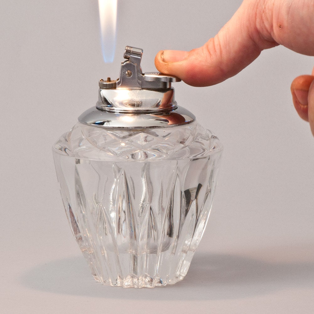 Heavy Cut Crystal Butane Table Lighter by LuminousWhatnots on Etsy