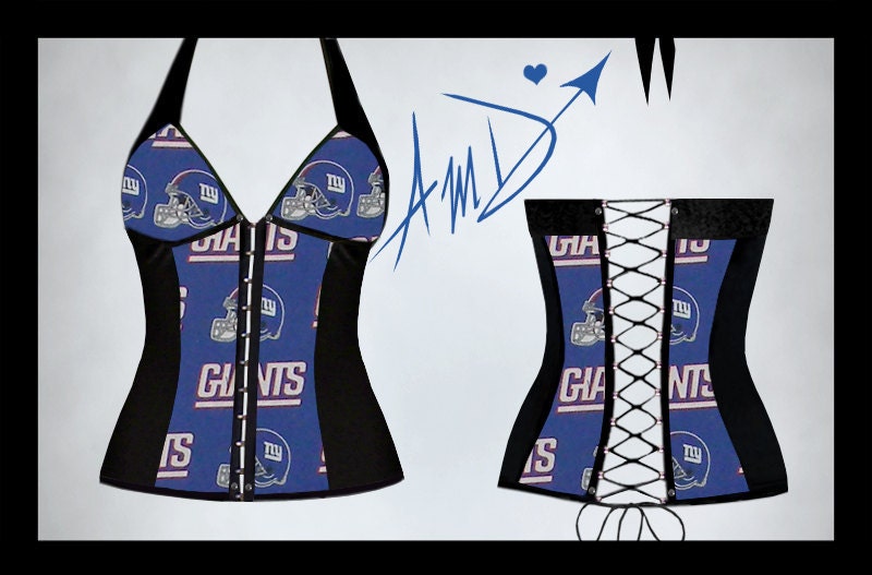 Sexy custom made NFL New York Giants halter corset with hook and eye front
