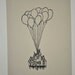 Victorian Balloon House Linocut Block Print