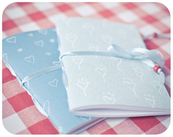 Set of two blue handmade journals - Hearts - Valentine day