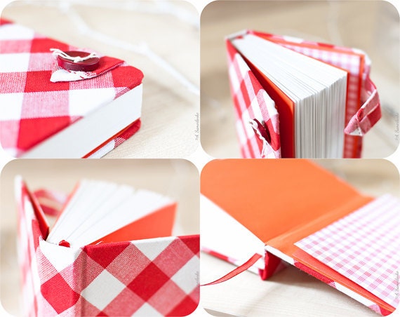 White and red plaid handmade notebook
