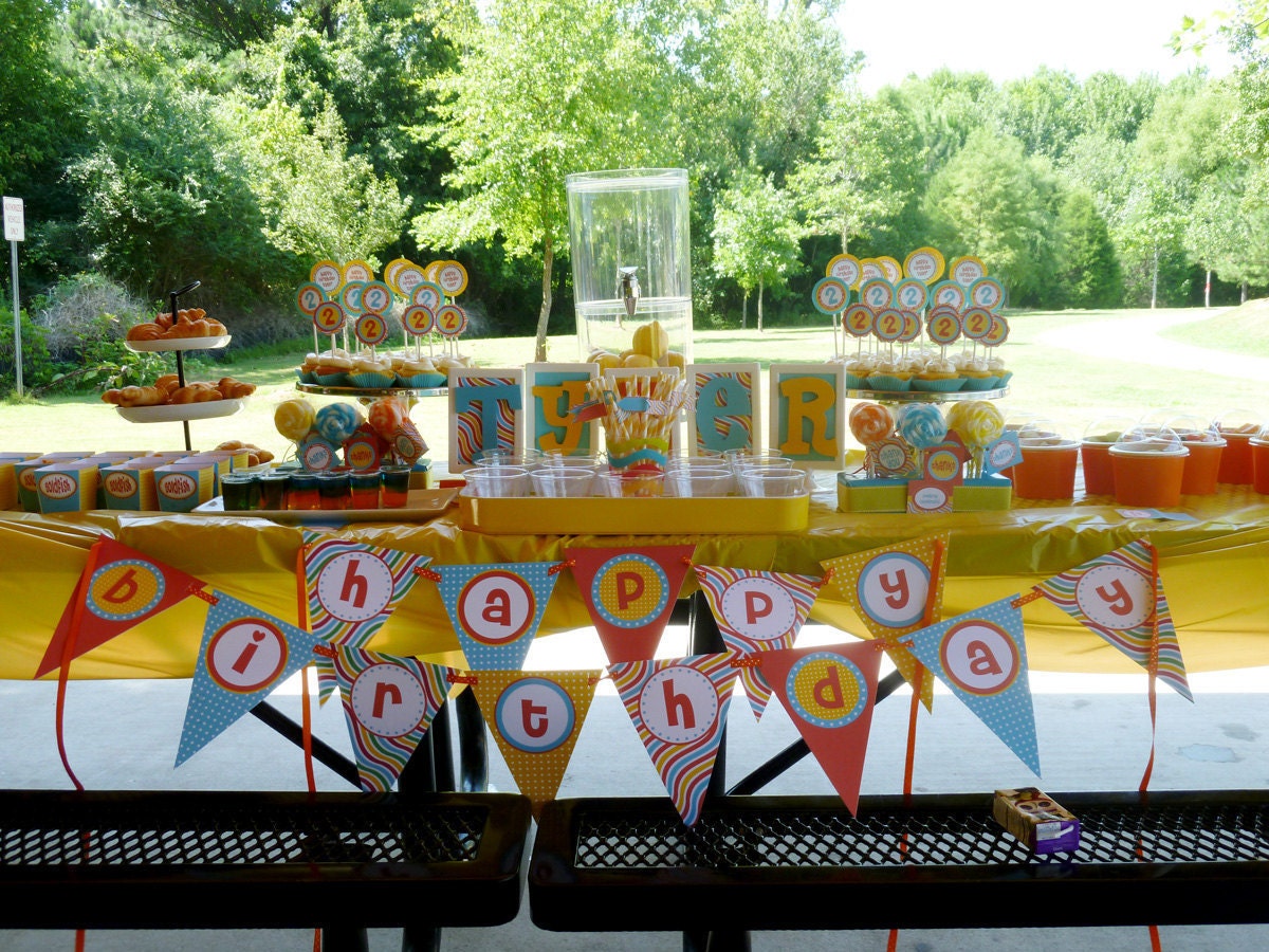 Pool Party Birthday Printable DIY Package - Summer Stripes - Beach Party - Summer Il_170x135