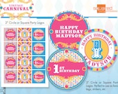 Vintage Carnival Circus Cupcake Toppers - Printable Birthday Party Circles & Logo Package - Pink, Aqua - DIY Print Il_170x135