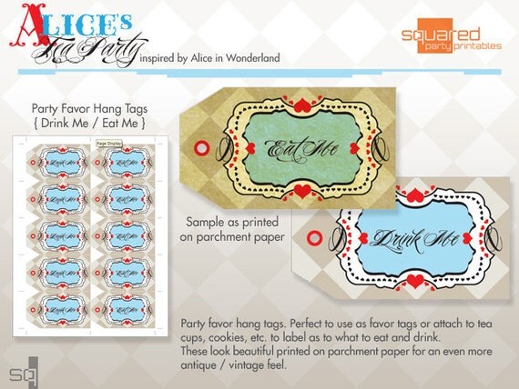 Alice in Wonderland Vintage Tea Party Printables - Favor Hang Tag Birthday Package - DIY Print - Alice's Tea Party Il_570xn