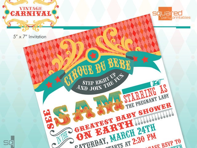 Vintage Circus Carnival Printable Baby Shower Invitation - DIY Print - Cirque du Bebe