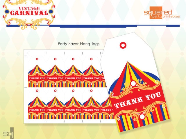 Vintage Carnival Circus Favor Tags - Printable Birthday Party Package - DIY Print - Primary Colors Il_570xn