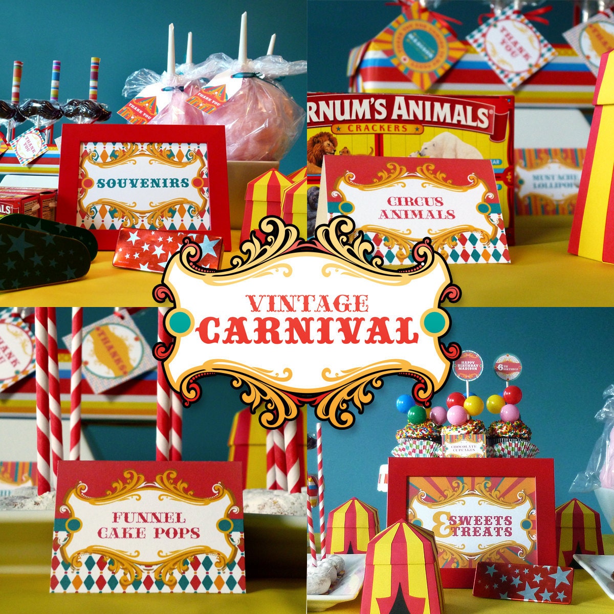Vintage Carnival Circus Printable Birthday Party Package - Primary Colors - DIY Print