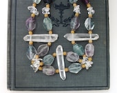 Balance & Amplify - FREE SHIPPING Raw Clear Quartz Crystal Flourite Gemstone Mineral Healing Energy Meditation Choker Necklace Unique Gift