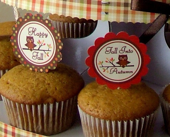 INSTANT DOWNLOAD - Printable Cupcake Toppers - Thanksgiving - Fall / Autumn - Owl - Favor Tags Il_570xn