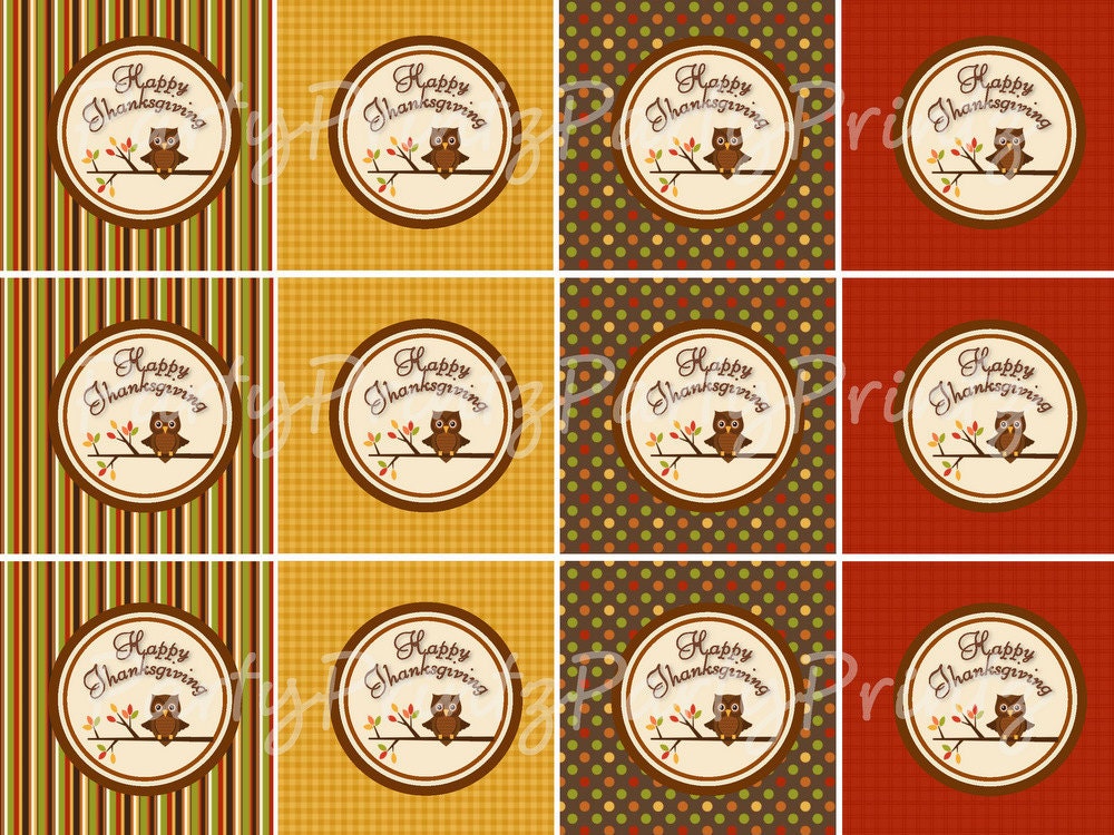 INSTANT DOWNLOAD - Printable Thanksgiving Owl - Cupcake Toppers & Favor Tags Il_570xn