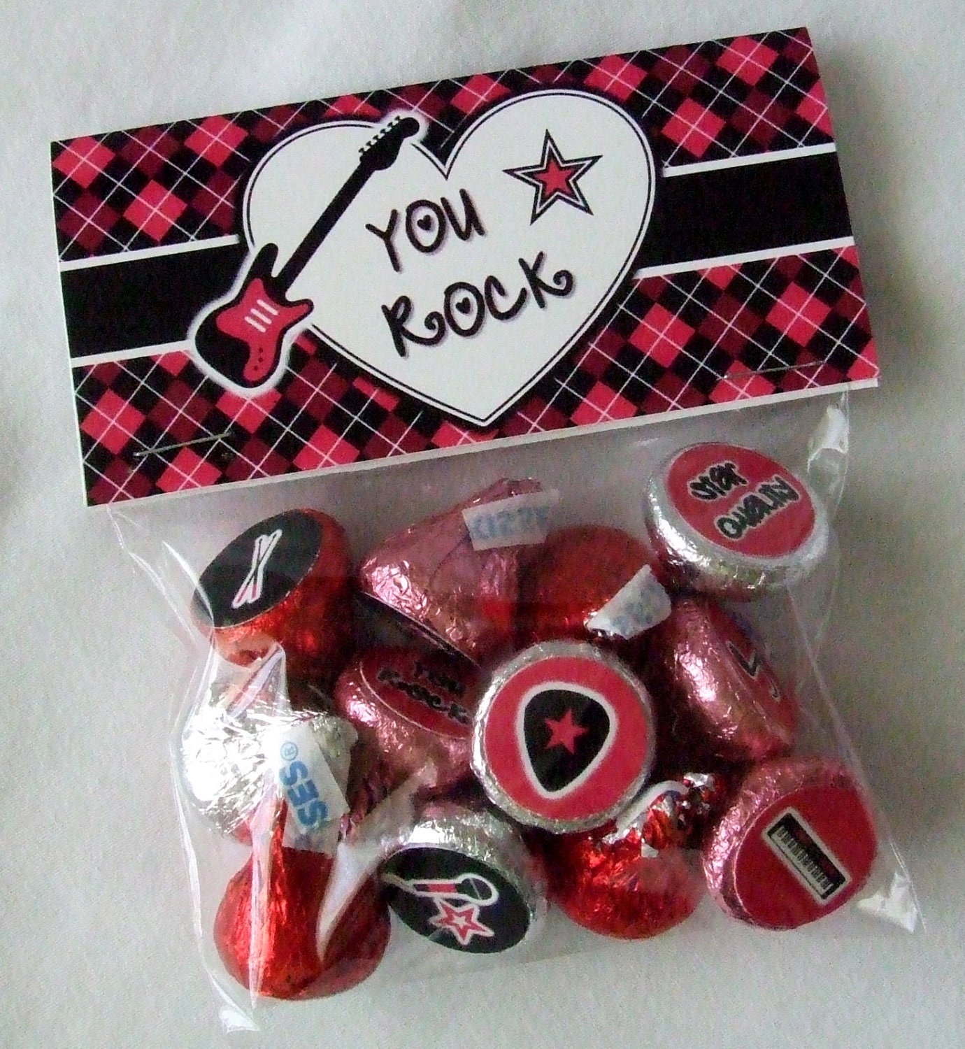 INSTANT DOWNLOAD - Printable Valentine Treat Bag Toppers & Hershey's Stickers Set You Rock - Rock Star - Pink ONLY Il_570xn