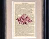 Art Print - Red Paisley Batta - 6 1/2" x 10" Encyclopedia Page - Art Print on Upcycled Encyclopedia Page