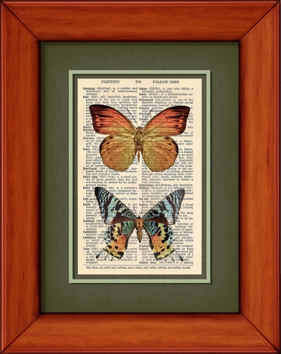 Dictionary Print - Orange Butterfly And Rainbow Tailed Moth - 6 3/4" x 9 3/4" Vintage Dictionary Art Print