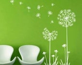 Dandelions in the Wind  - White Green Vinyl Wall Decal Sticker Art for bedroom,living room