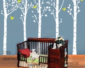 5 Large birch tree forest - vinyl wall decals trees wall sticker,girl boy baby child nursery wall decor,home decor white branch birds