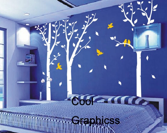 vinyl wall decals trees wall decal office wall sticker kids wall decal baby nursery bedroom children art wall decor - Birch Trees Forest