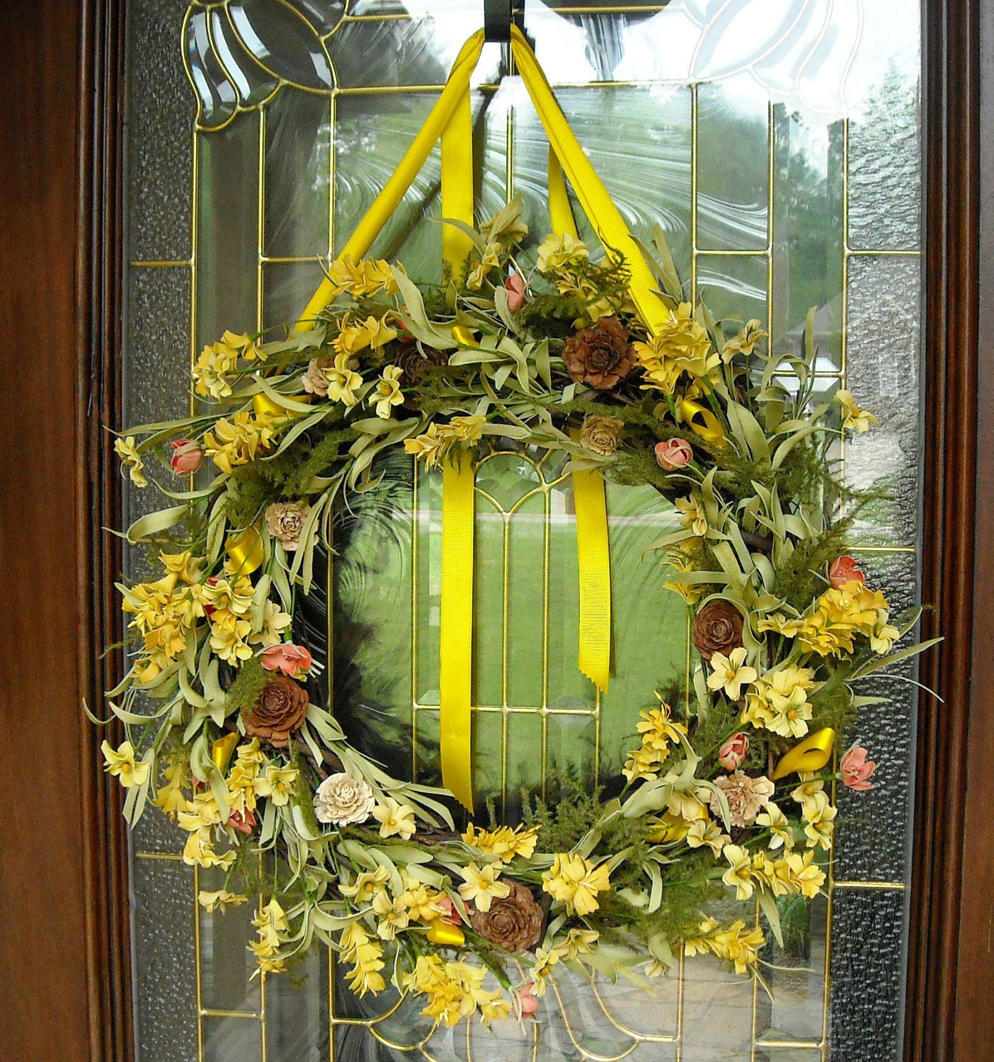 Summer Wreath, Spring Flowers, Silk Spring Flowers, Grapevine Wreath, Yellow, Orange, Brown, Cream, Green