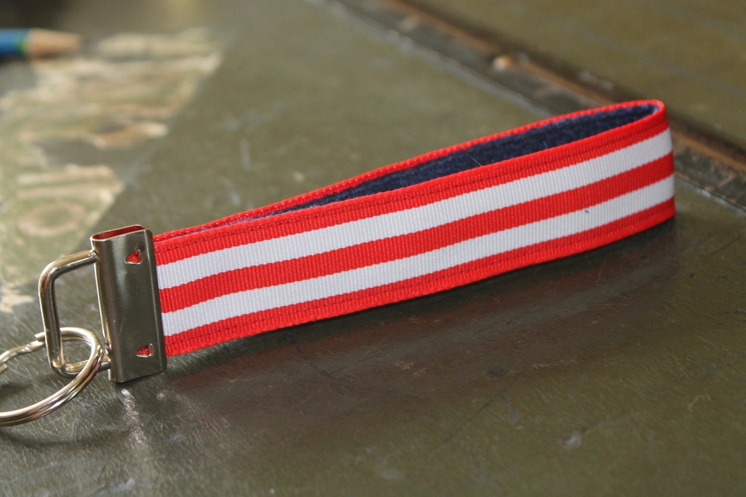 Preppy Key Fob Key Chain Nautical Style Red White and Blue