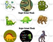 INSTANT DOWNLOAD Dinosaur Themed  1inch Circle Bottlecap Images 4x6 sheet