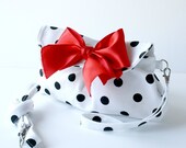 Black Polka Dot Small Messenger and Wristlet Clutch With Red Ribbon bow