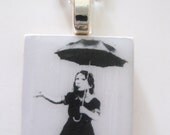 Banksy Street Art Style Girl with umbrella pendant necklace