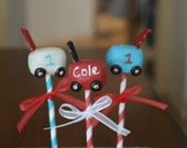 Red Wagon themed Cake Pops