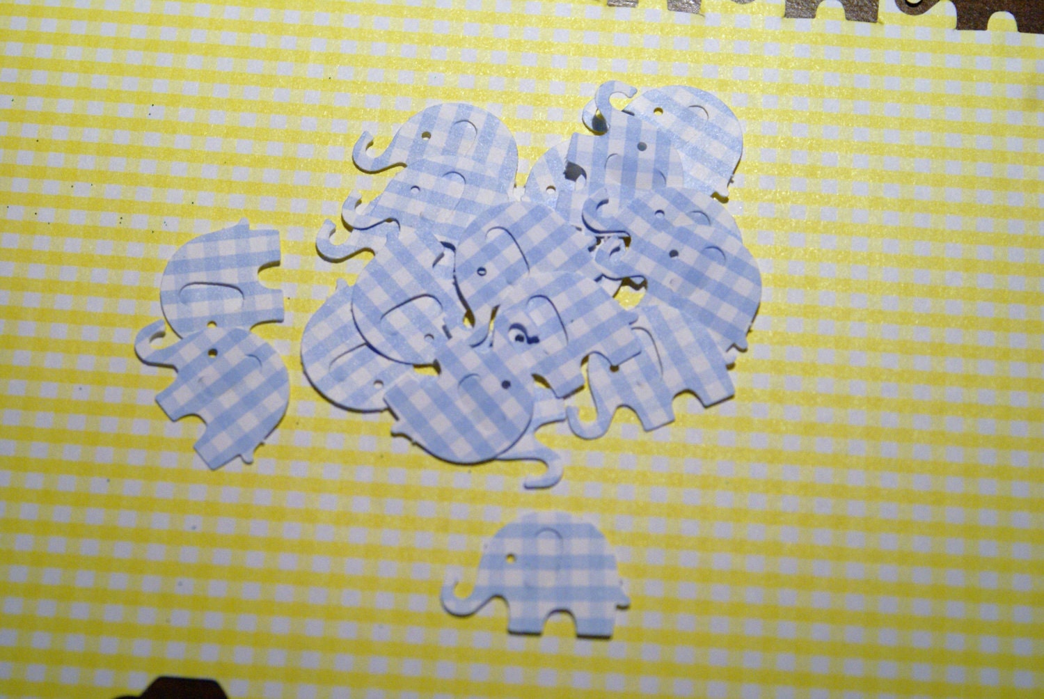 50 Blue Gingham MODERN ELEPHANT DECOR  Baby Shower Confetti, Birthday party decorations,Invitations,scrapbooking, cards