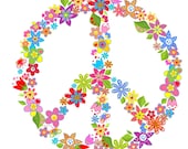Large Floral Peace Sign Girls Custom 3 with 6 Flowers - BeautifulWalls