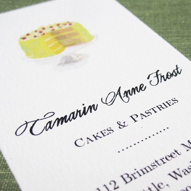 PERSONALIZED BUSINESS CARDS -  with Yellow Bakery Cake Illustration - Set of 50