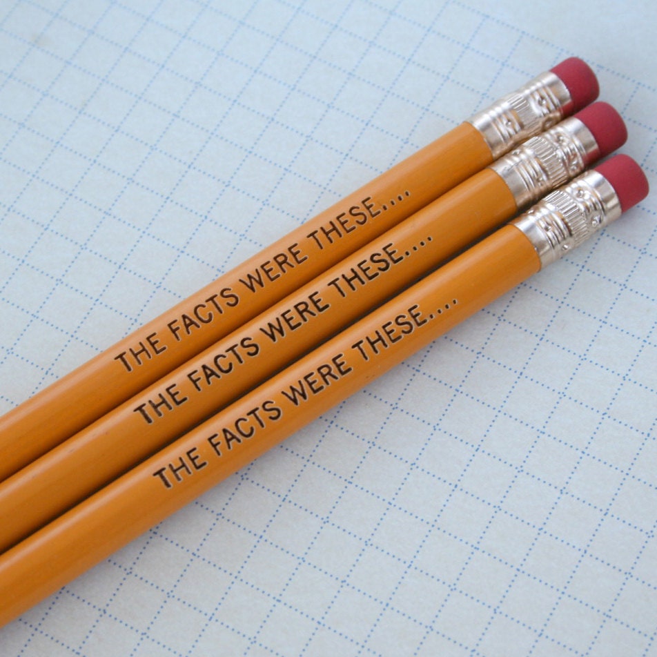the facts were these engraved pencil set 3 yellow pencils. for super sleuths and spies...