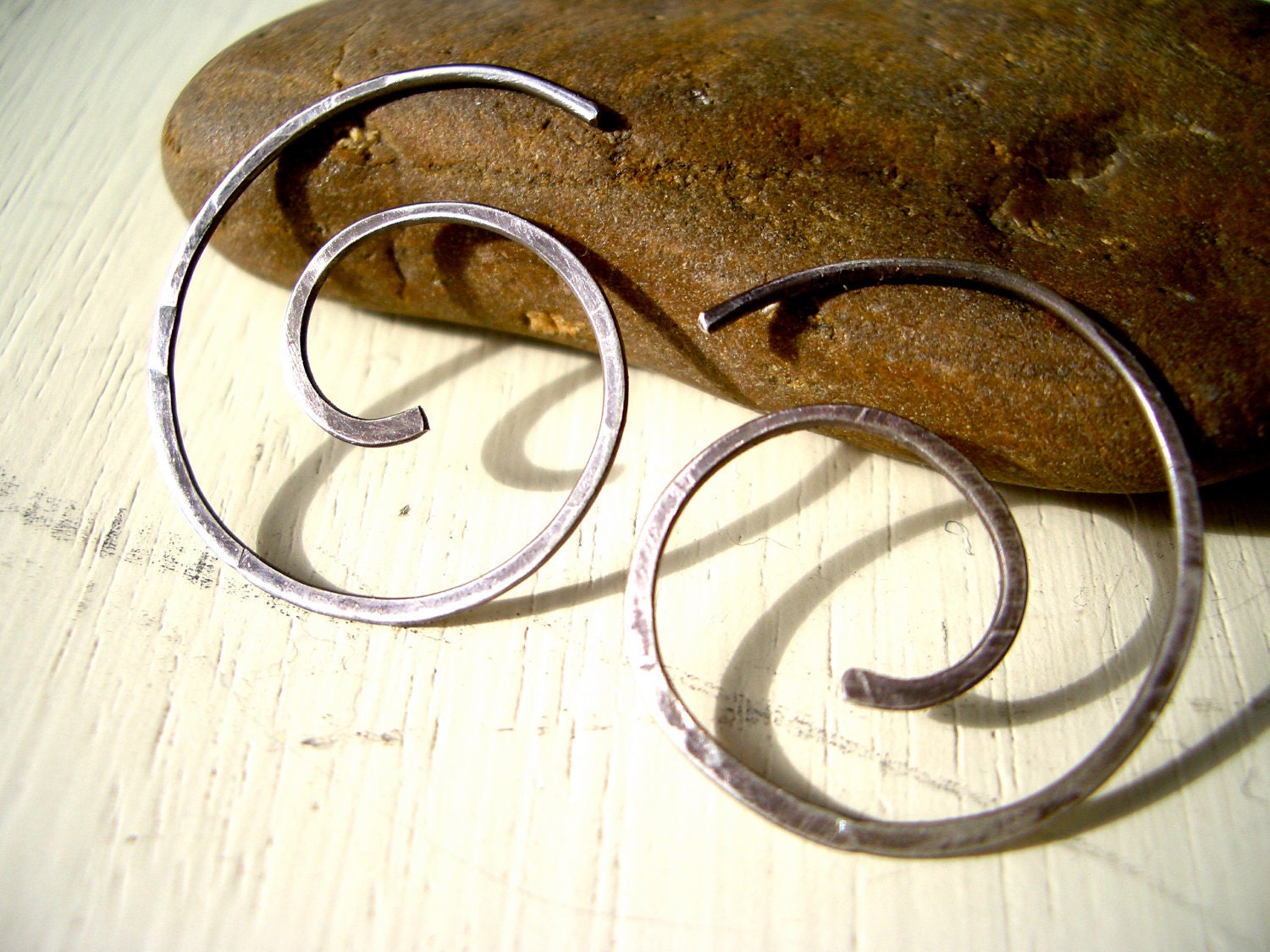 Infinite Spiral Hoops in Hammered Sterling Silver