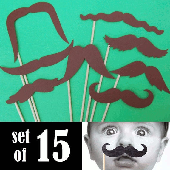 Brown Mustaches On a Stick - Set of 15 - Photo Booth Props